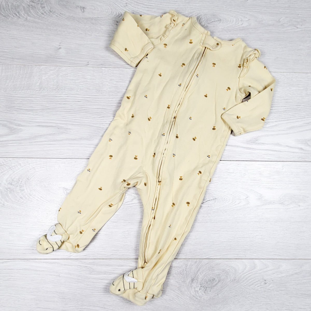 Child of Mine yellow zippered sleeper with bumblebees. Size 6-9 months