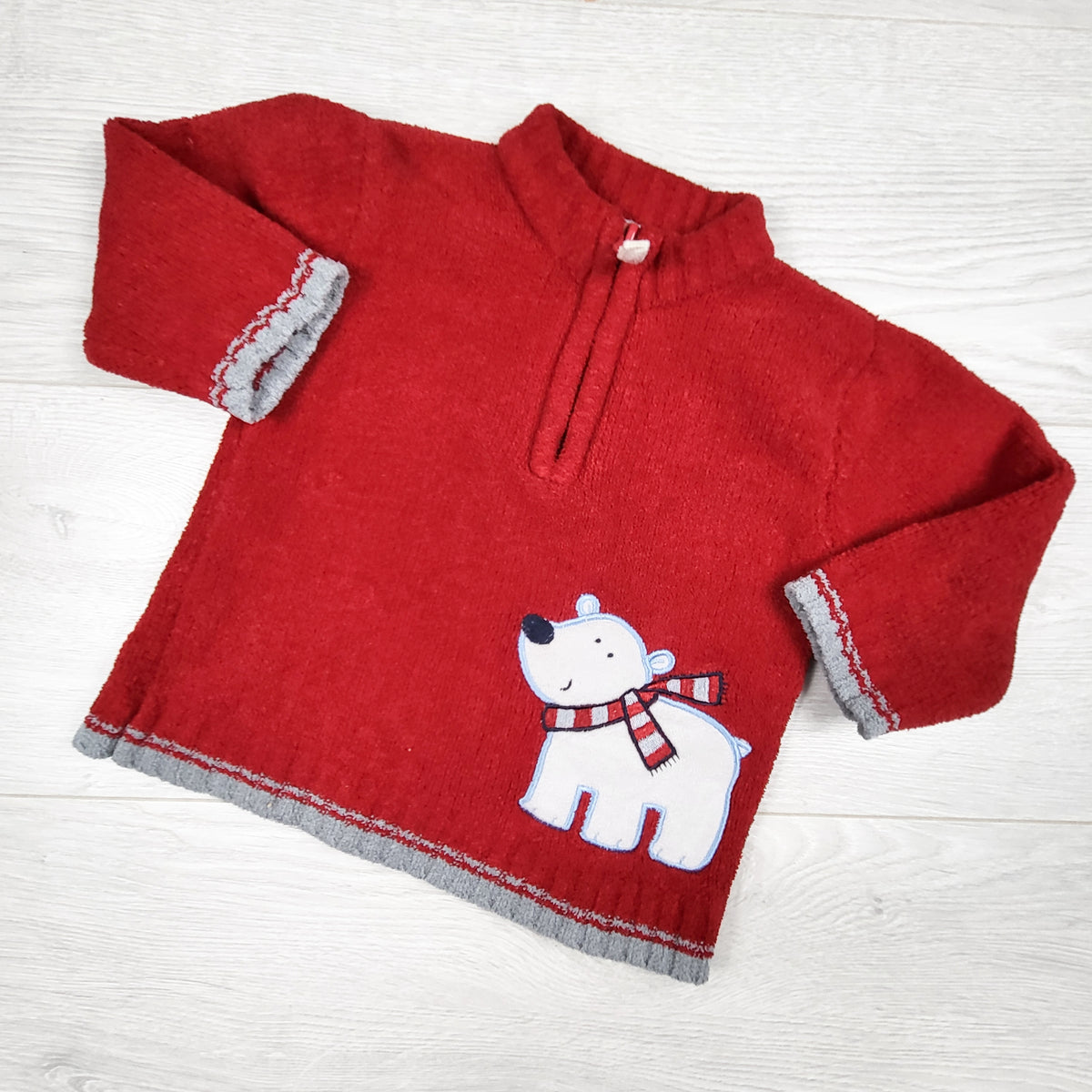 George red chenille half zip pullover with polar bear. Size 18 months
