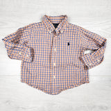 Ralph Lauren orange and blue plaid button down shirt. Size 18 months