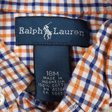 Ralph Lauren orange and blue plaid button down shirt. Size 18 months
