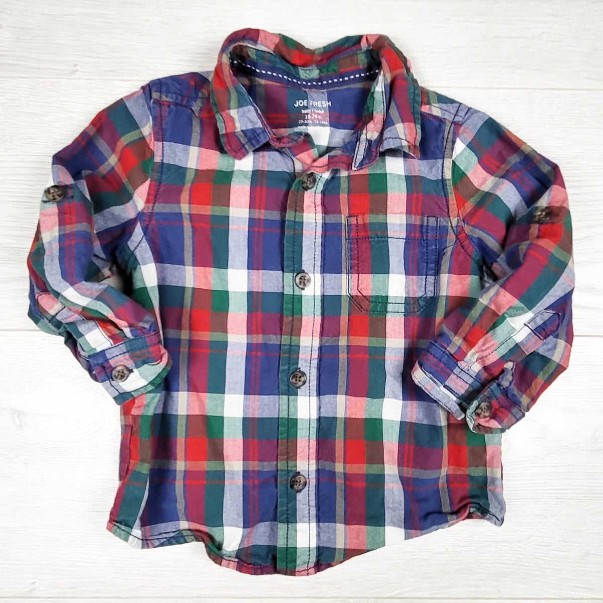 Joe red plaid button up shirt. Size 18-24 months