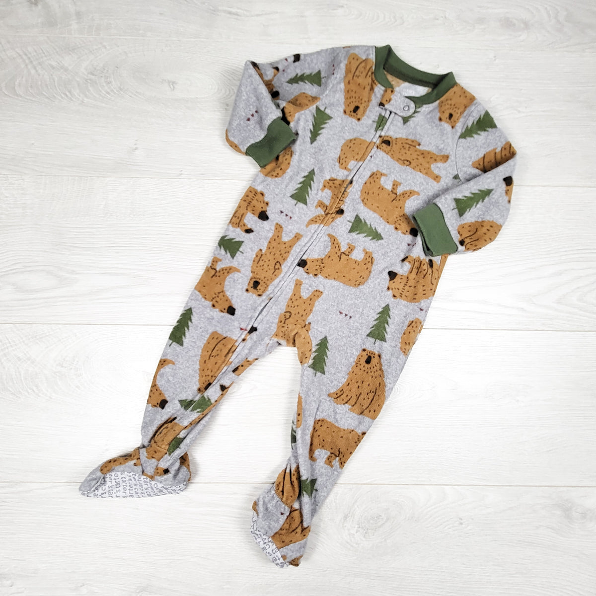Carters grey zippered fleece sleeper with bears. Size 12 months