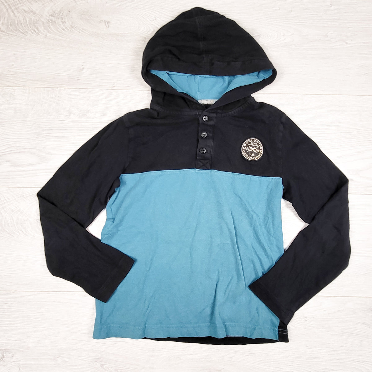 Tony Hawk black and teal hooded long sleeve top. Size 7/8