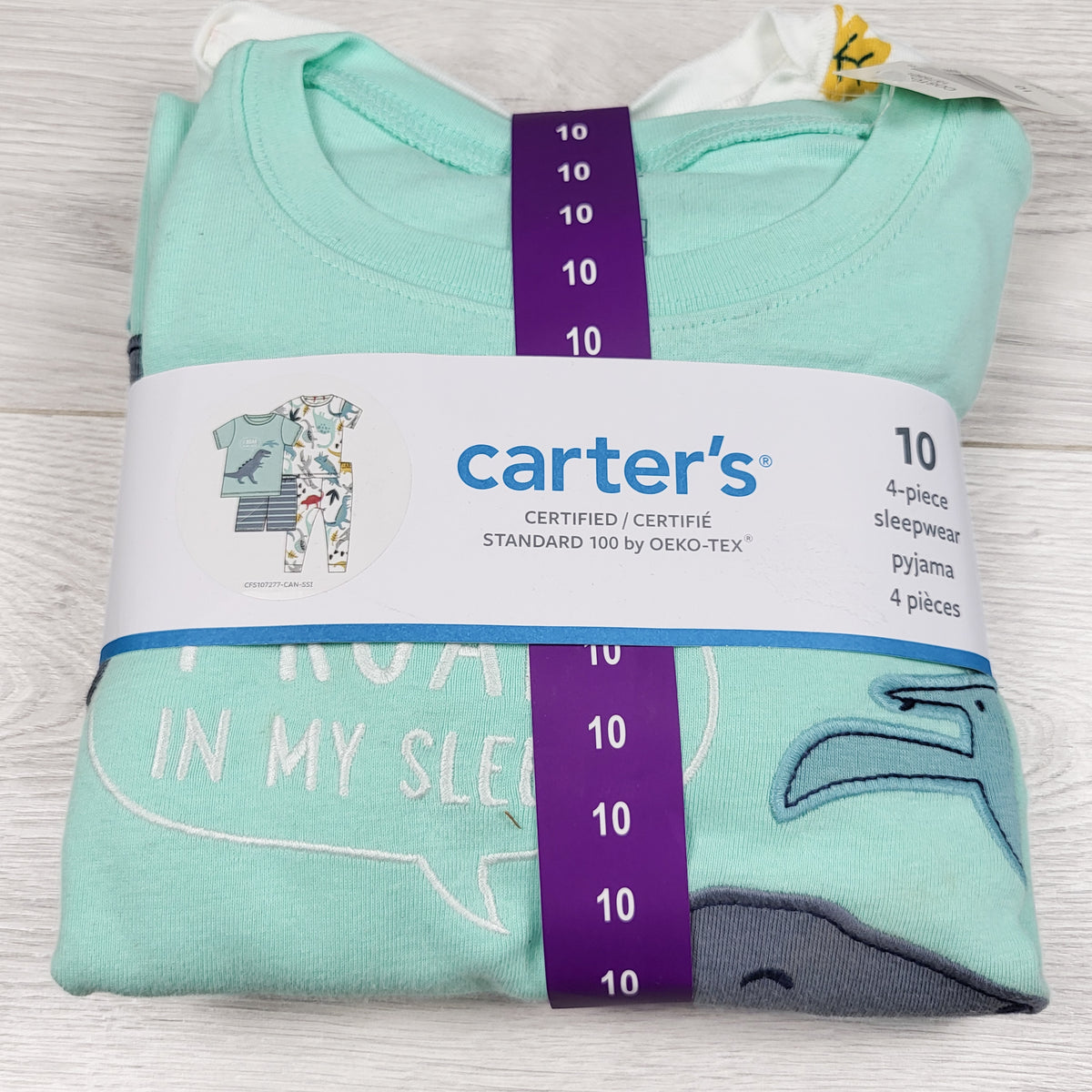 NEW - Carters 4pc dinosaur themed PJ set. Size 10