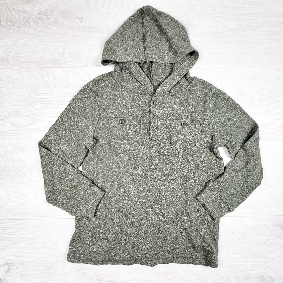 Oshkosh green marled knit hooded top. Size 7