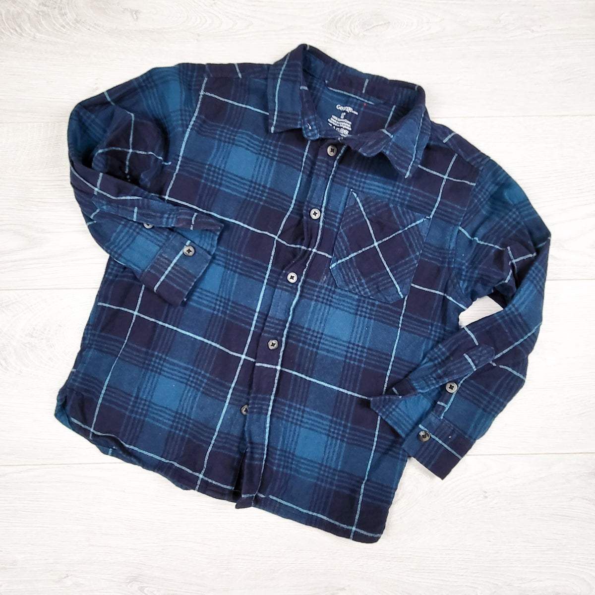 George teal plaid button down flannel shirt. Size 6