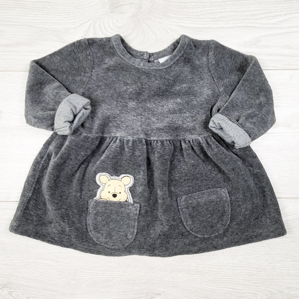 Disney Baby grey velour Winnie the Pooh dress. Size 3 months