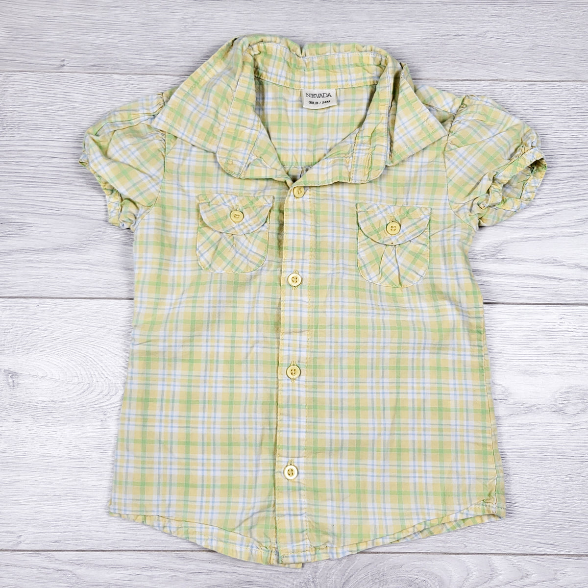 Nevada yellow and green plaid button down shirt. Size 24 months