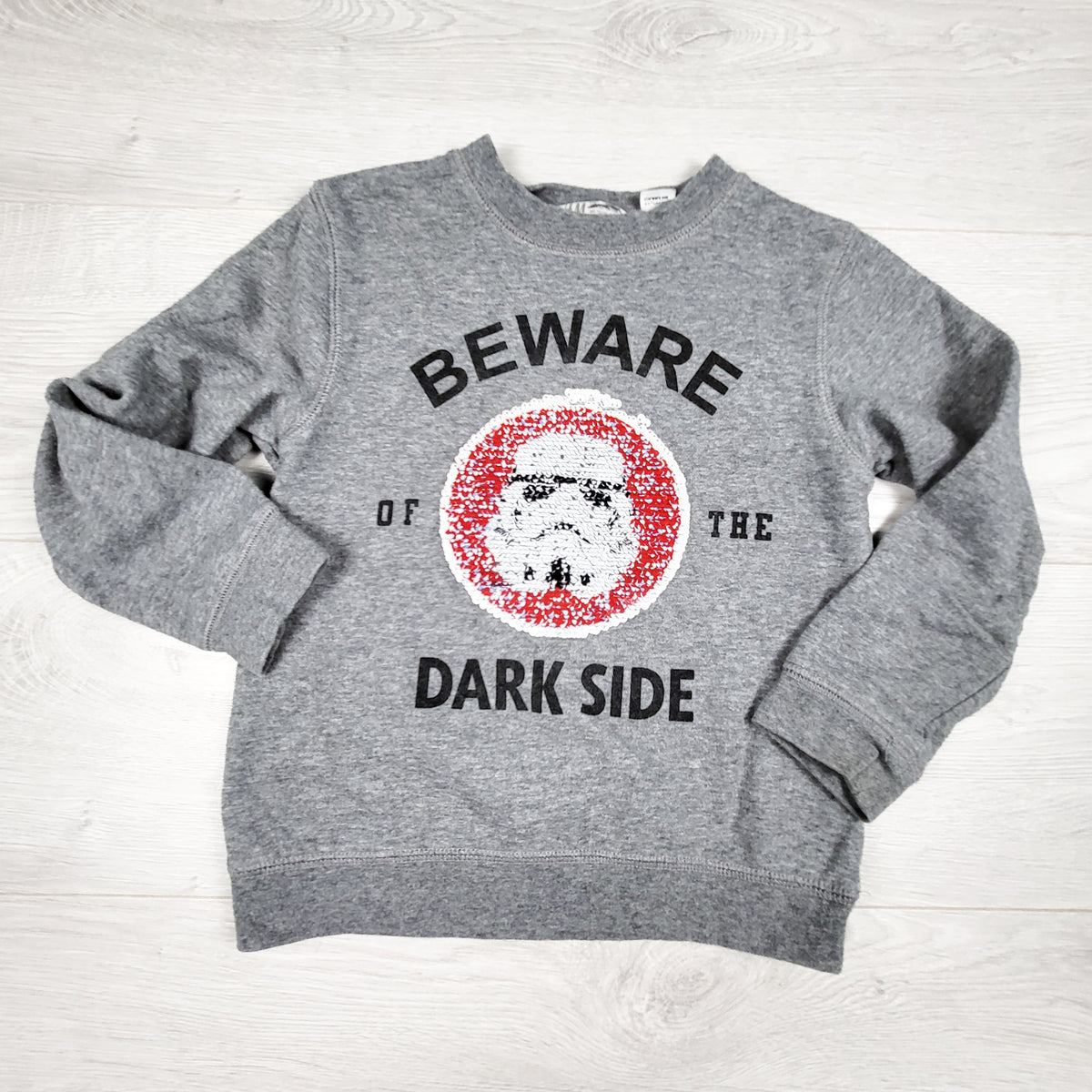 H and M grey flip sequin Star Wars Storm Trooper sweatshirt. Size 4-6 Years