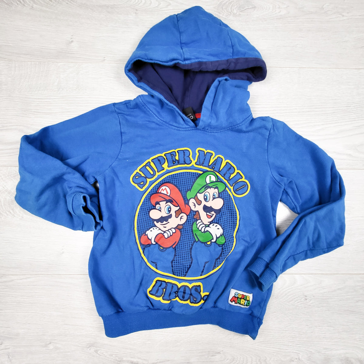 Super Mario blue pullover hoodie. Size 6