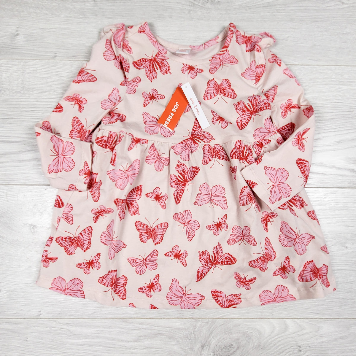 NEW - Joe pink butterfly print dress. Size 12-18 months