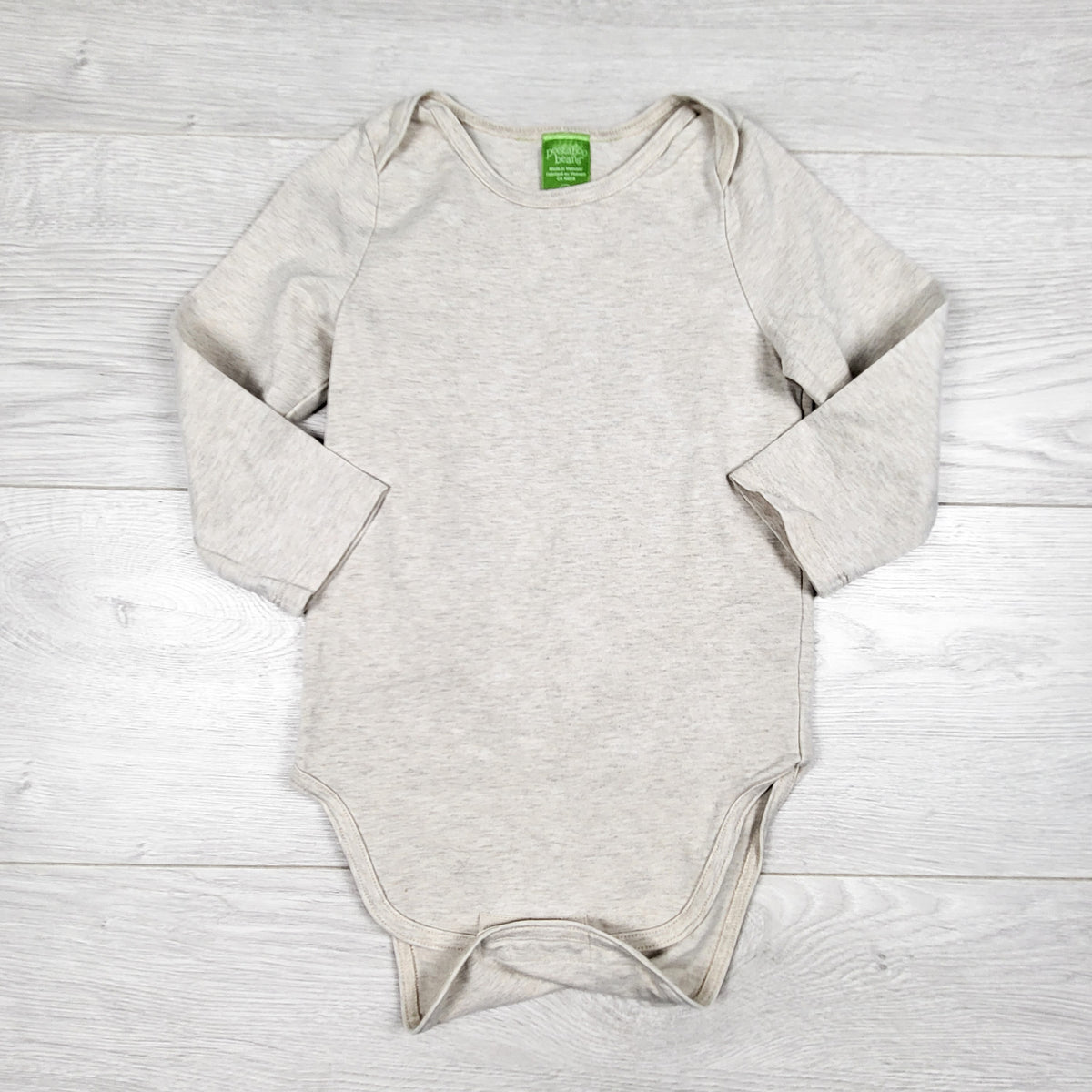 Peekaboo Beans beige long sleeve bodysuit. Size 18-24 months
