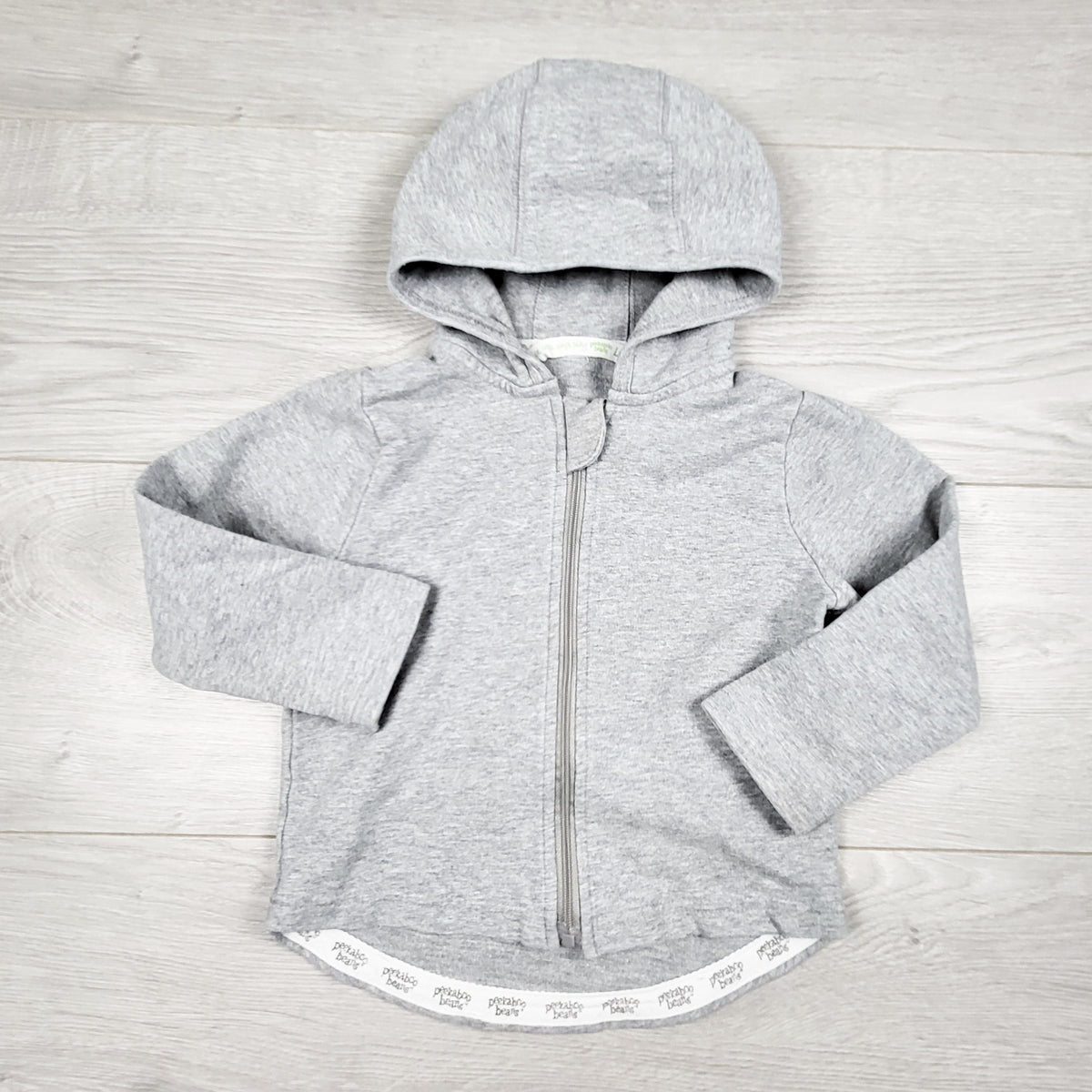 Peekaboo Beans grey zip up hoodie. Size 12-18 months