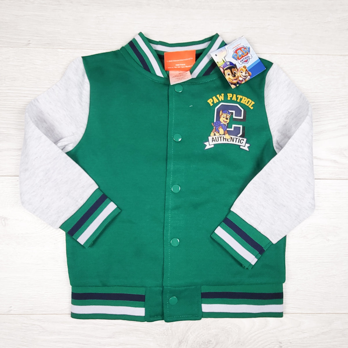 NEW - Paw Patrol green and grey varsity style jacket. Size 3T