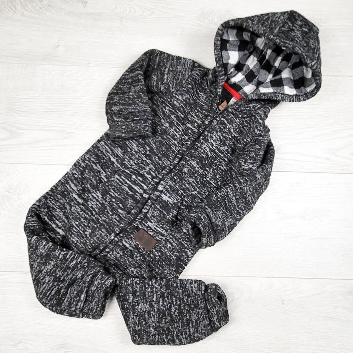 Carters heathered black knit fleecy lined romper / bunting suit. Size 18 months