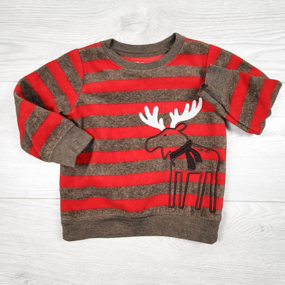 Child of Mine striped fleece shirt with moose. Size 12 months
