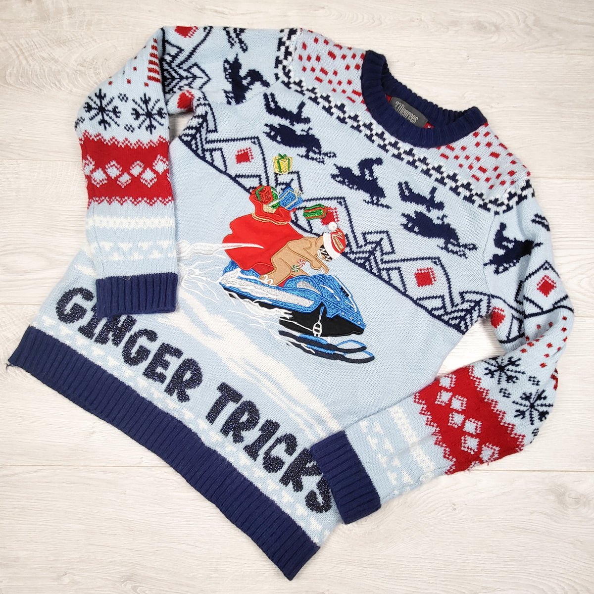 33 Degrees Blue Gingerbread Christmas Sweater - Size 14/16