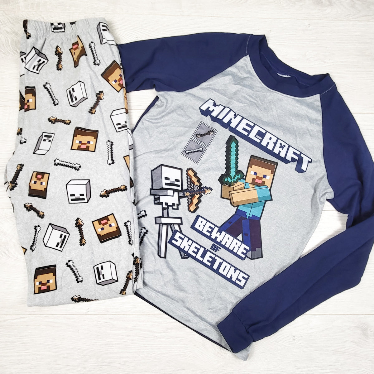 Minecraft navy and grey 2pc PJs - Sizes like 10/12
