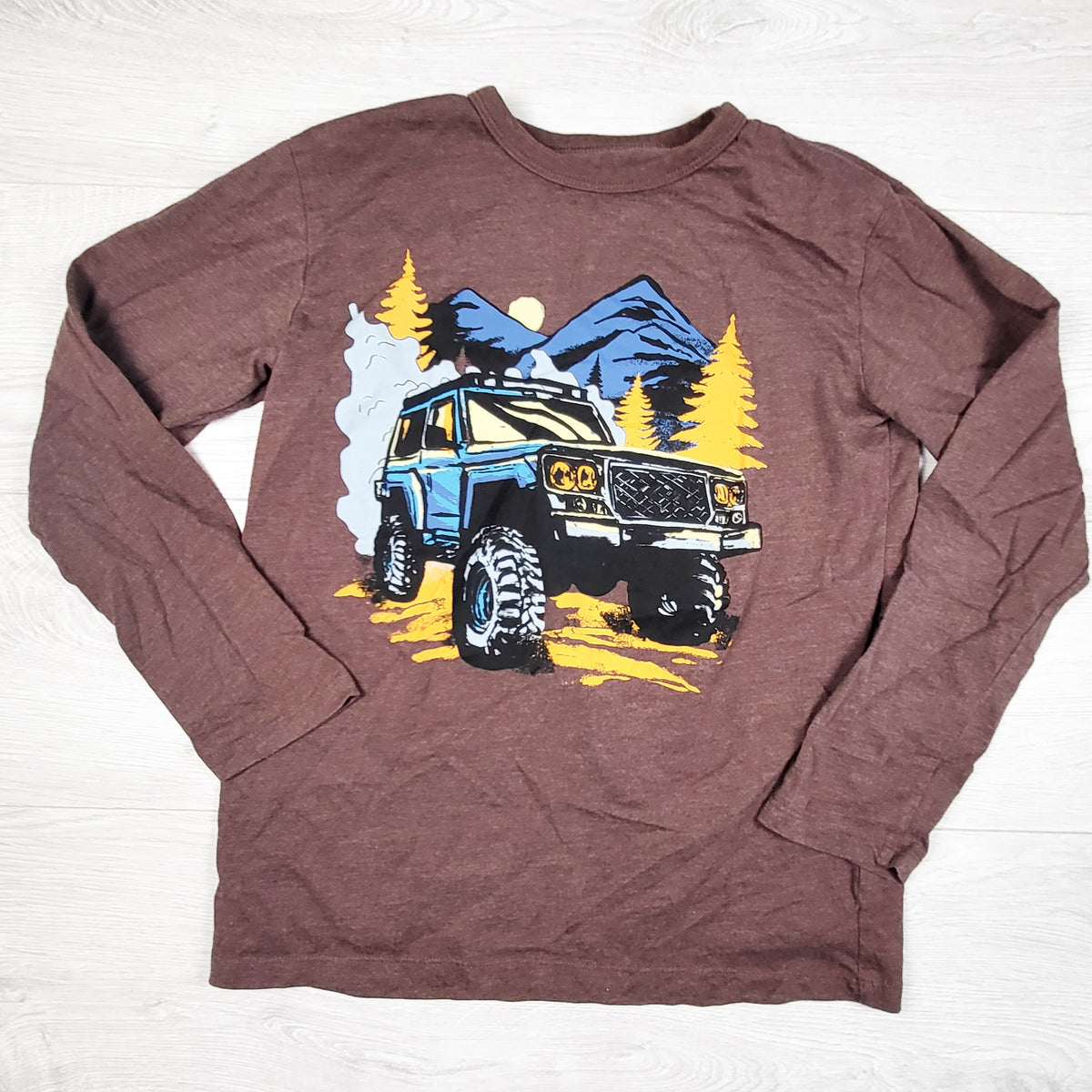 Children's Place brown long sleeve top with jeep - Size 10/12