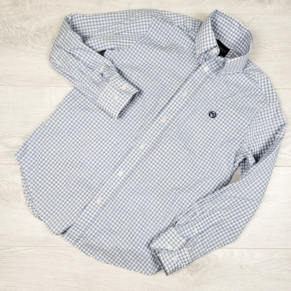 Lauren by Ralph Lauren white and blue checked button down shirt - Size 12 - AS IS