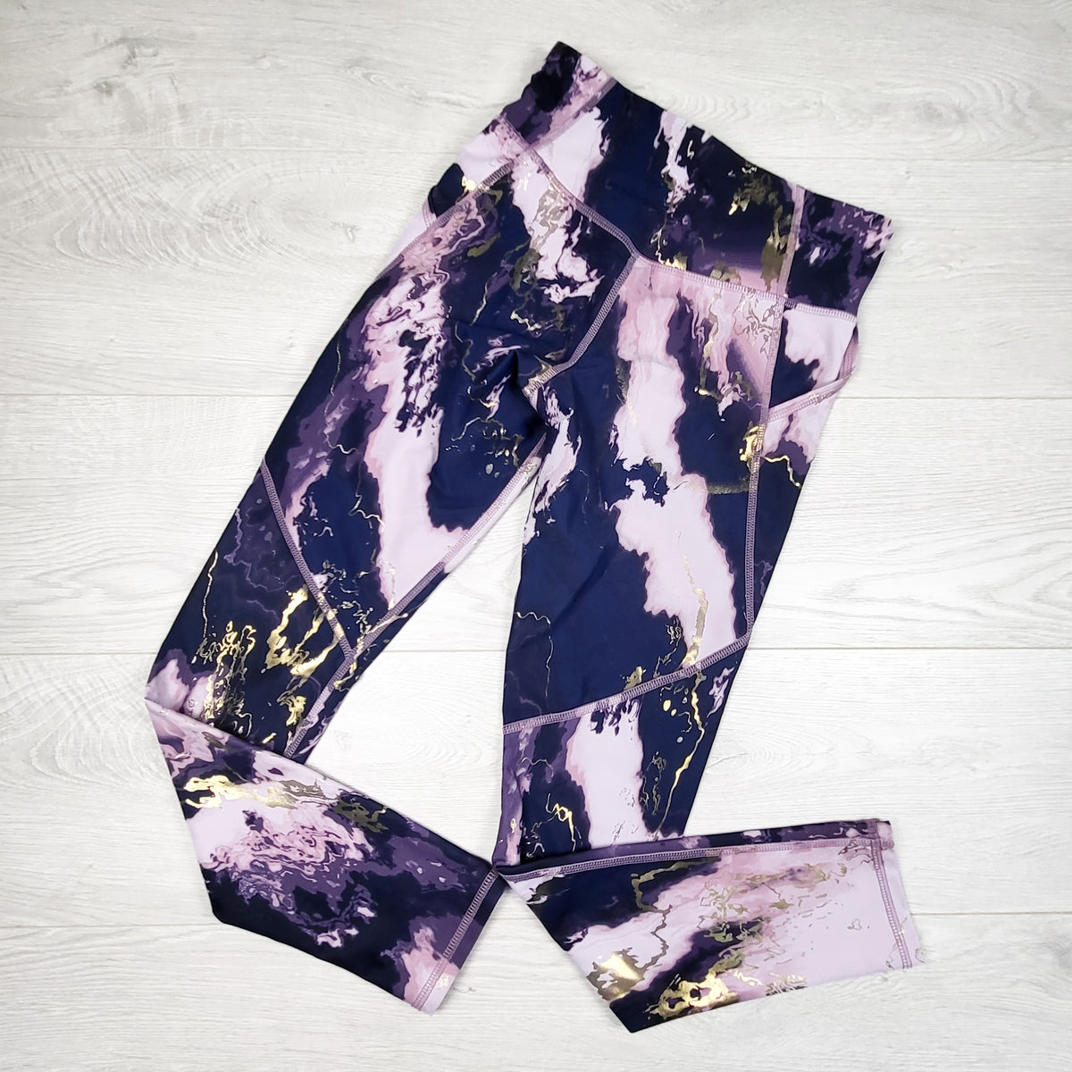 Old Navy purple and navy marble swirl Powersoft active leggings - Size 10/12