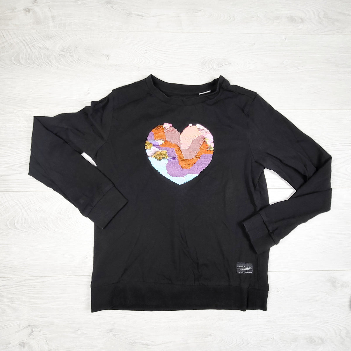 Silver Jeans black sweatshirt with flip sequin heart - Size 10/12