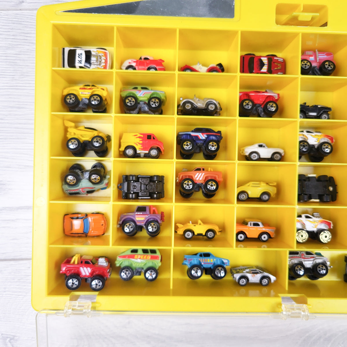 Vintage Micro Machines Galoob 48-Car Yellow Display Case Set with 47 vehicles (Lot 1)