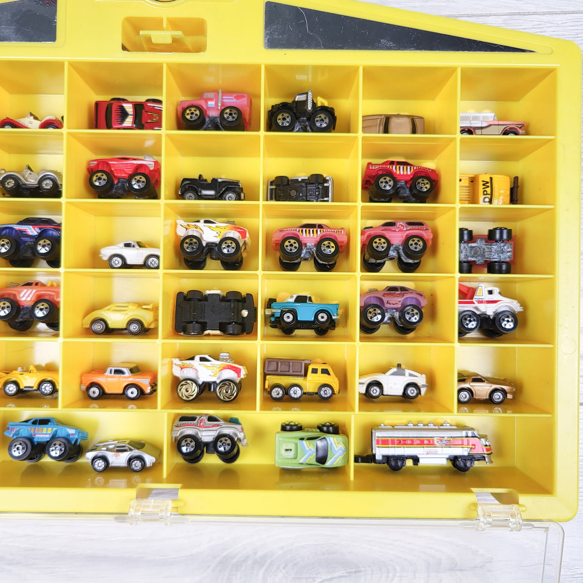Vintage Micro Machines Galoob 48-Car Yellow Display Case Set with 47 vehicles (Lot 1)