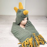 Ky's Cozy Creations handmade 3D Dinosaur Scarf Hat