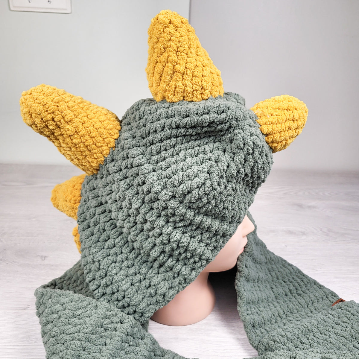 Ky's Cozy Creations handmade 3D Dinosaur Scarf Hat