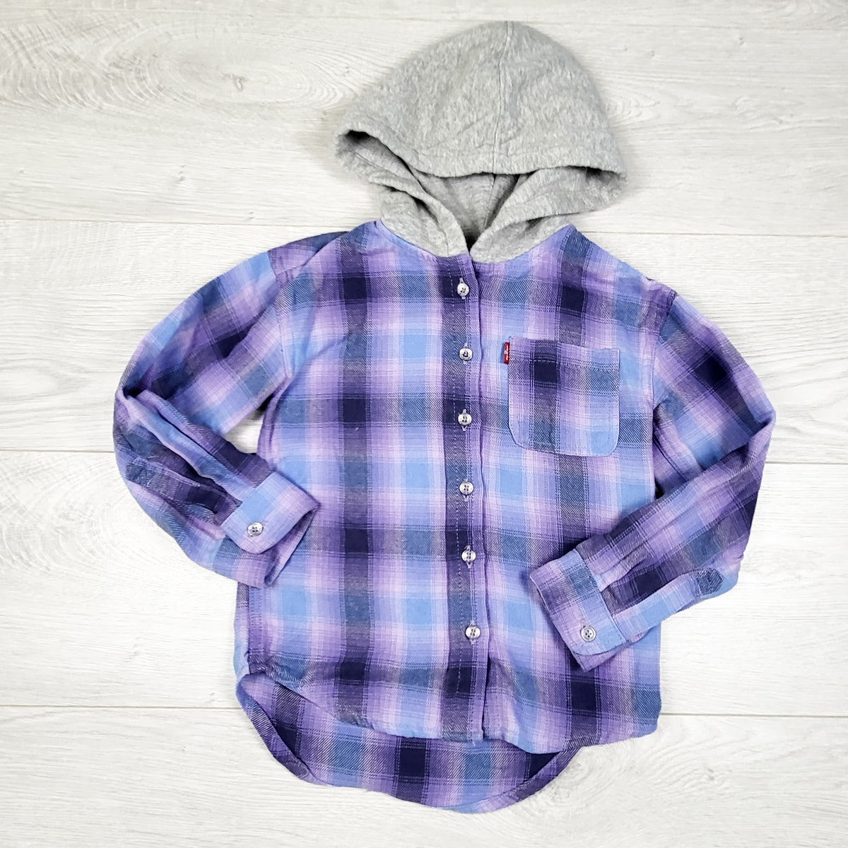 Levi's hooded plaid button down flannel shirt - Size 3/4T