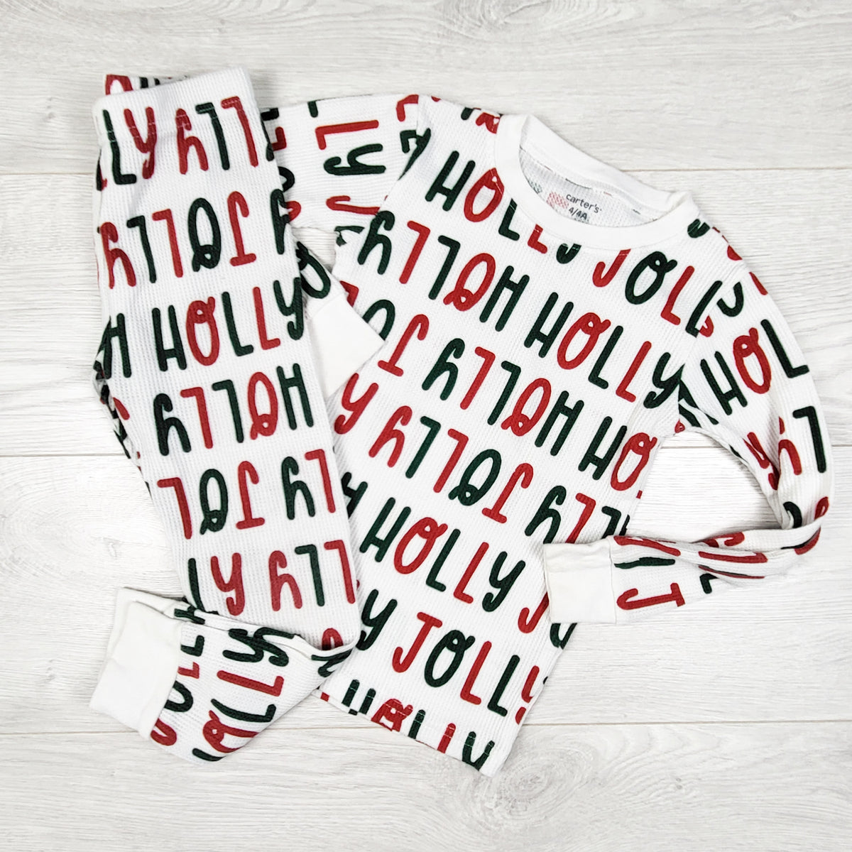 Carters white waffle knit 2pc "Holly Jolly" PJs - Size 4T