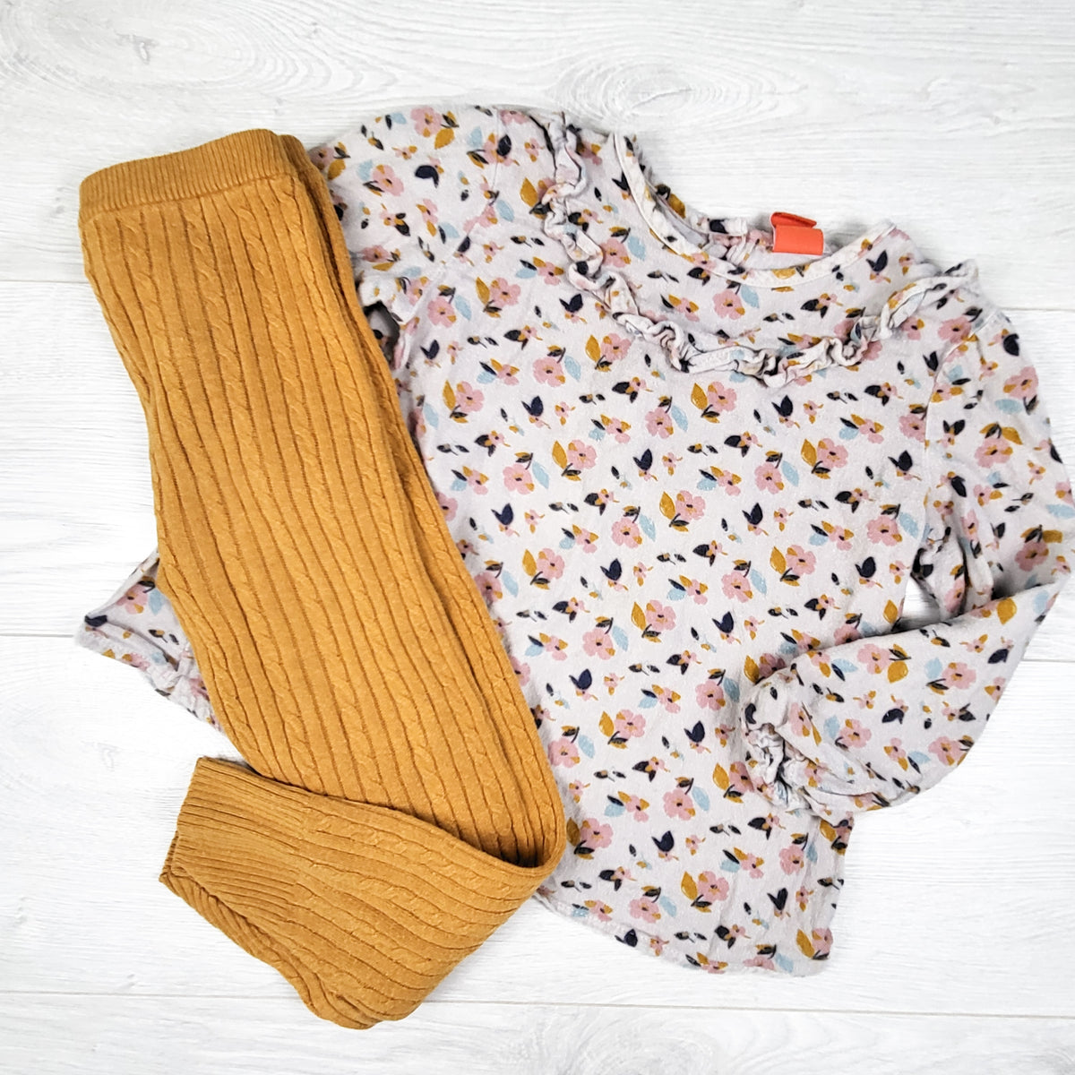 Joe Fresh 2pc Floral Blouse & Cable Knit Leggings Set - Size 5T