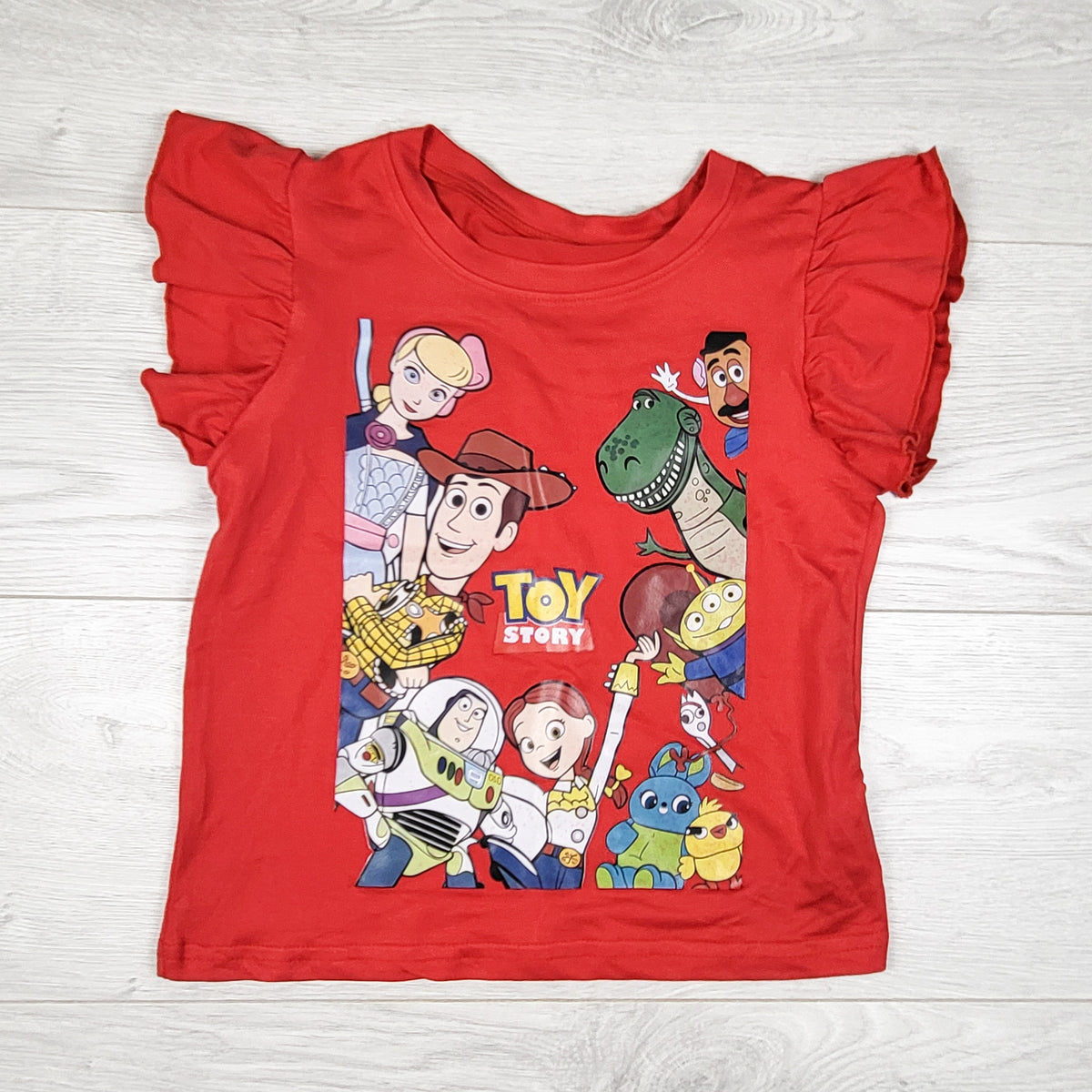 Red unofficial Toy Story ruffle t-shirt - Size 5/6