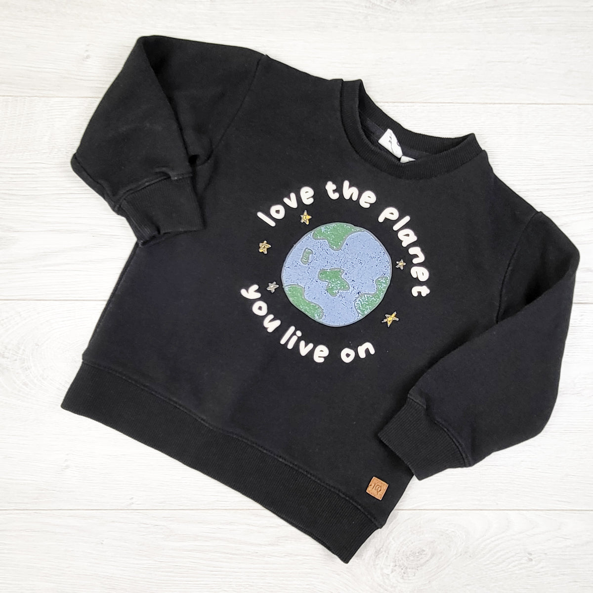 Tentree black fleecy lined "Love the Planet" crewneck sweatshirt - Size 3T