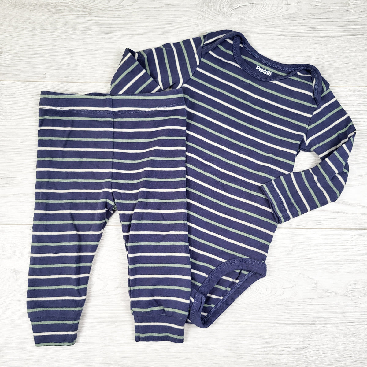 Pekkle blue striped 2pc bodysuit set - Size 6 months