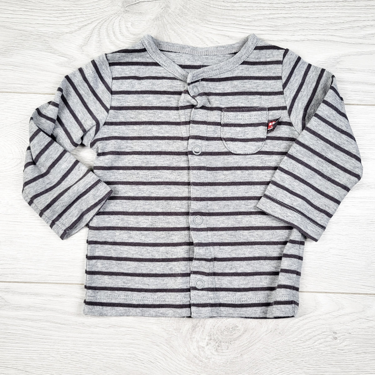 Just One You grey striped snap button top - Size 6 months