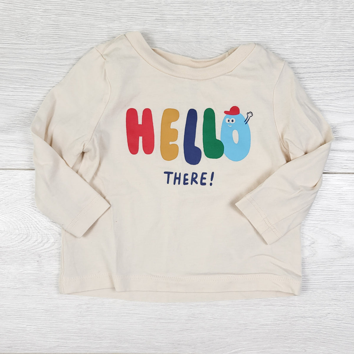 Joe Fresh beige "Hello There" long sleeve top - Size 3 to 6 months