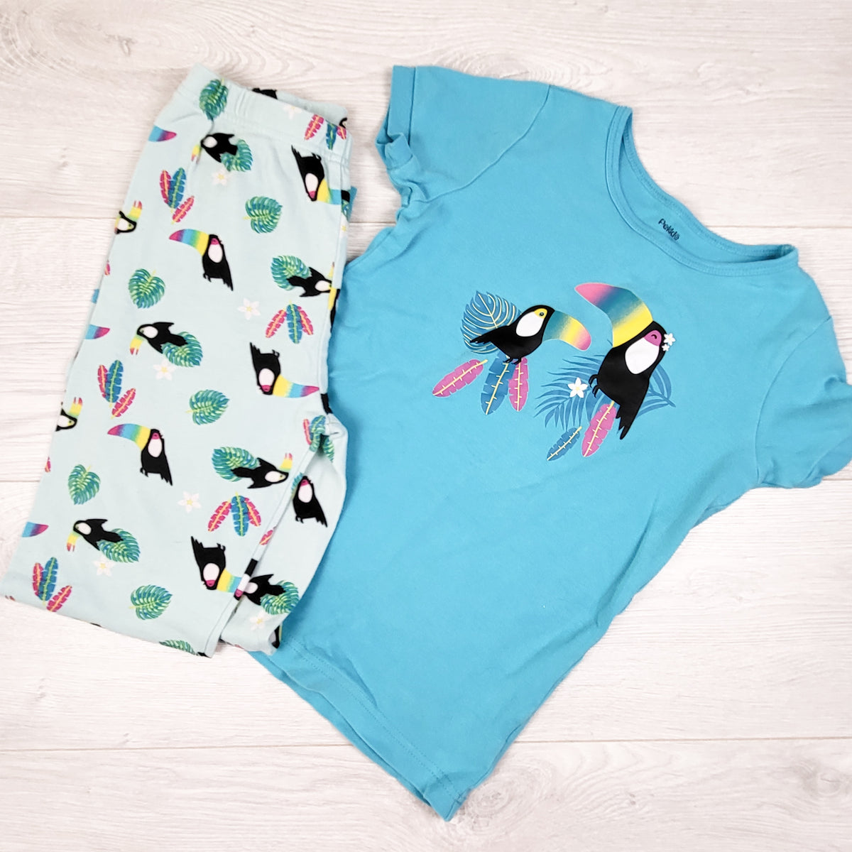 Pekkle teal 2pc PJs with toucans - Size 7/8