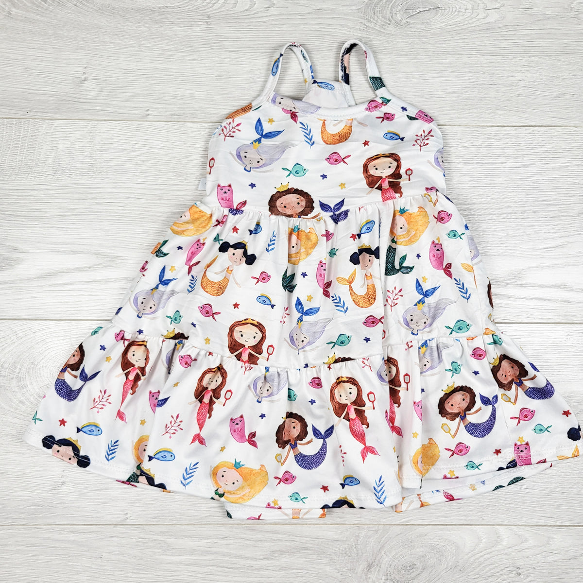 White sleeveless mermaid print dress - approx size 2/3T