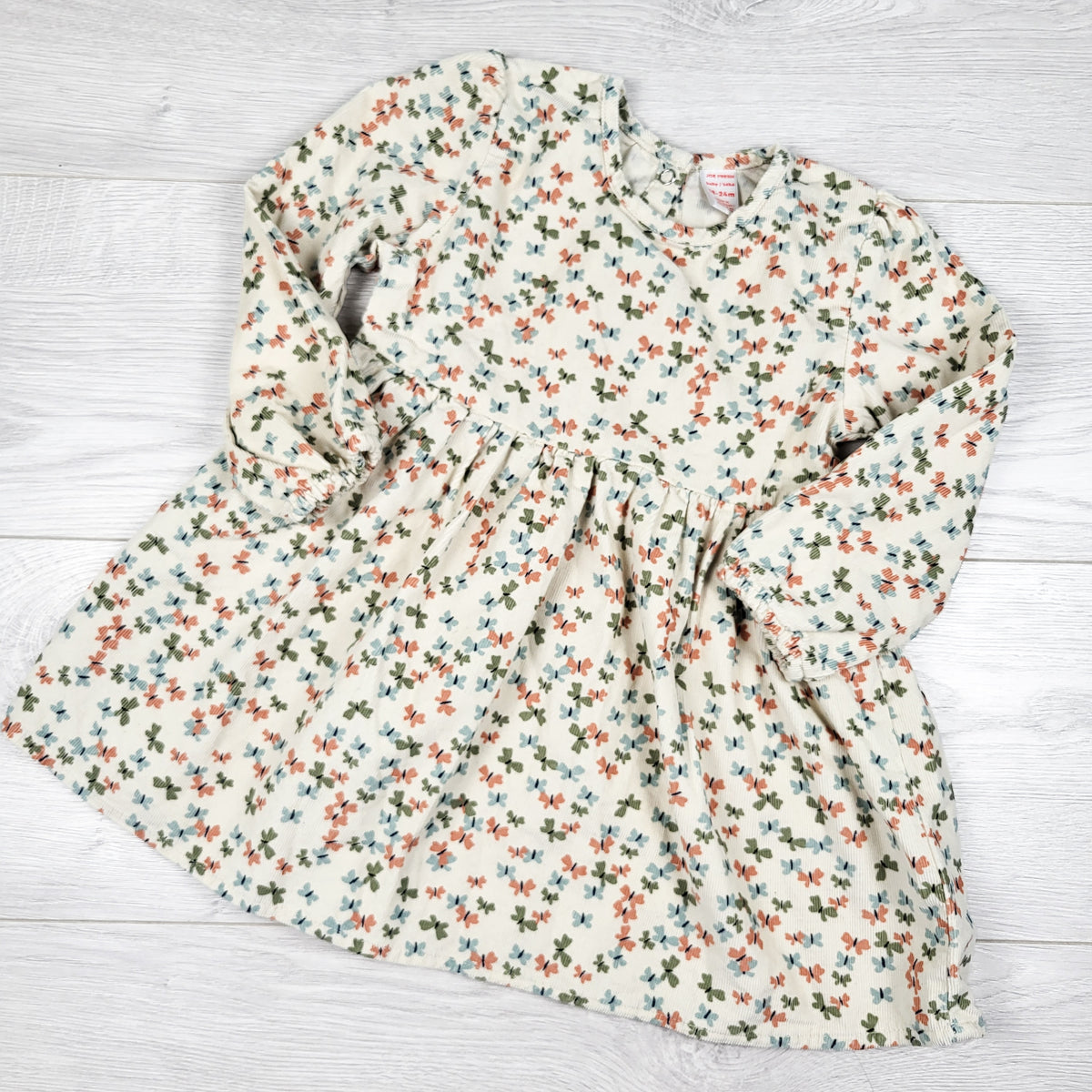 Joe Fresh beige butterfly print corduroy dress - Size 18 to 24 months