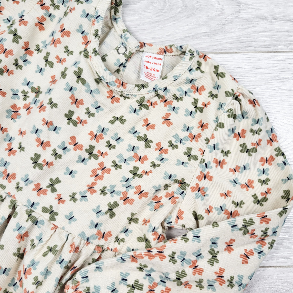 Joe Fresh beige butterfly print corduroy dress - Size 18 to 24 months