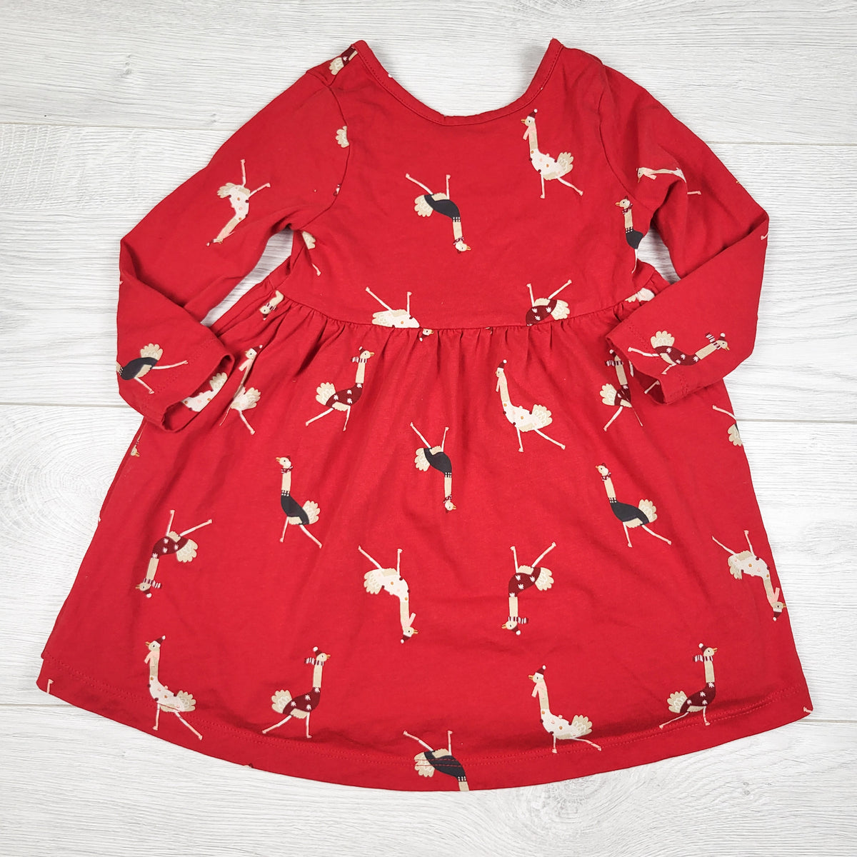 Rise Little Earthling red dress with ostriches - Size 18 to 24 months