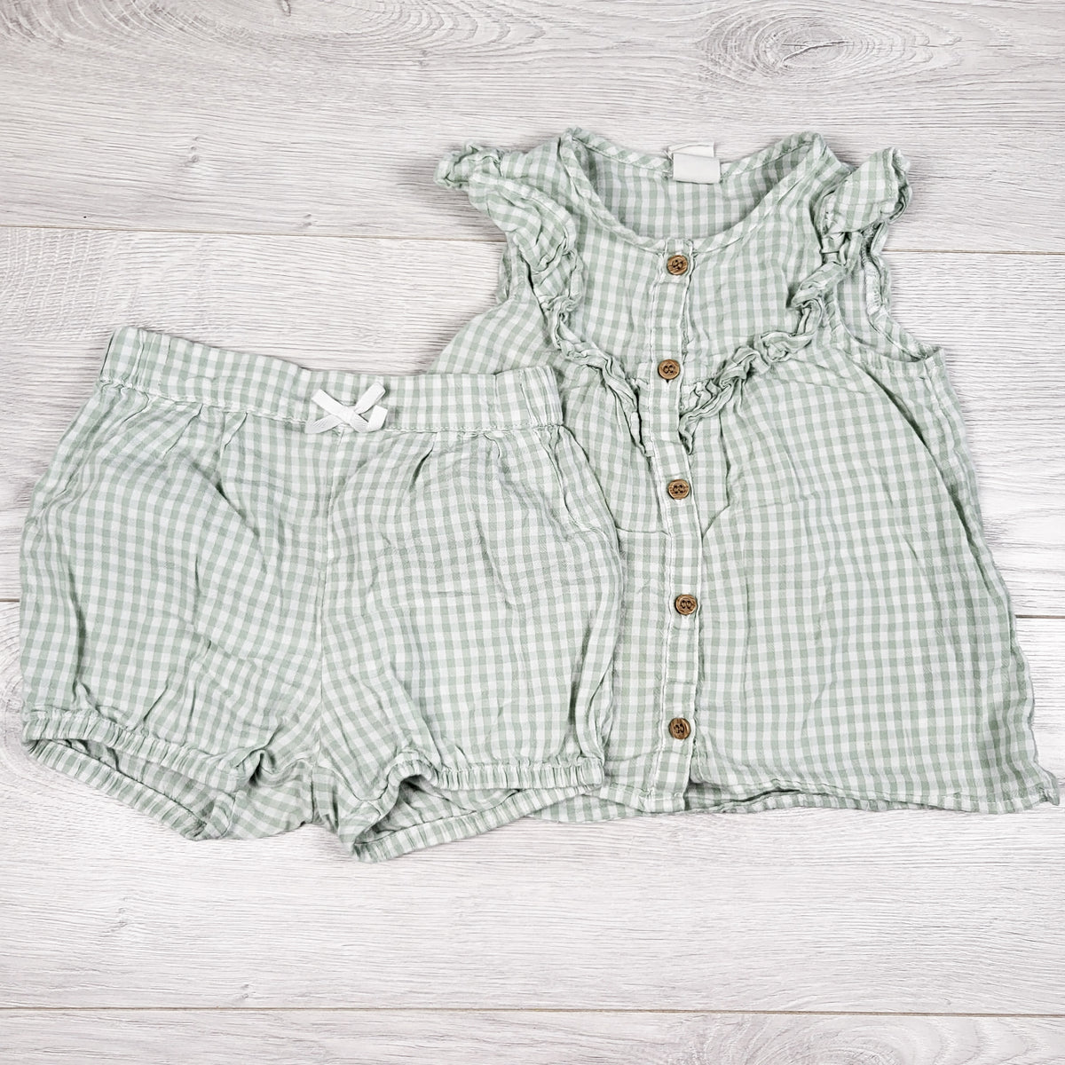 H and M green checked 2pc set - Size 18 to 24 months