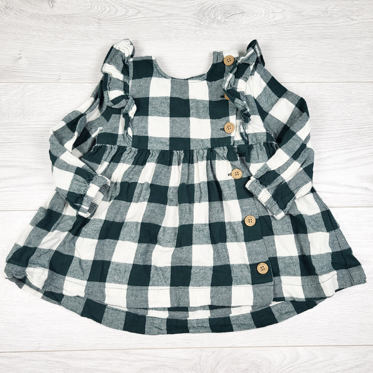 Rise Little Earthling green checked flannel dress - Size 6 to 9 months