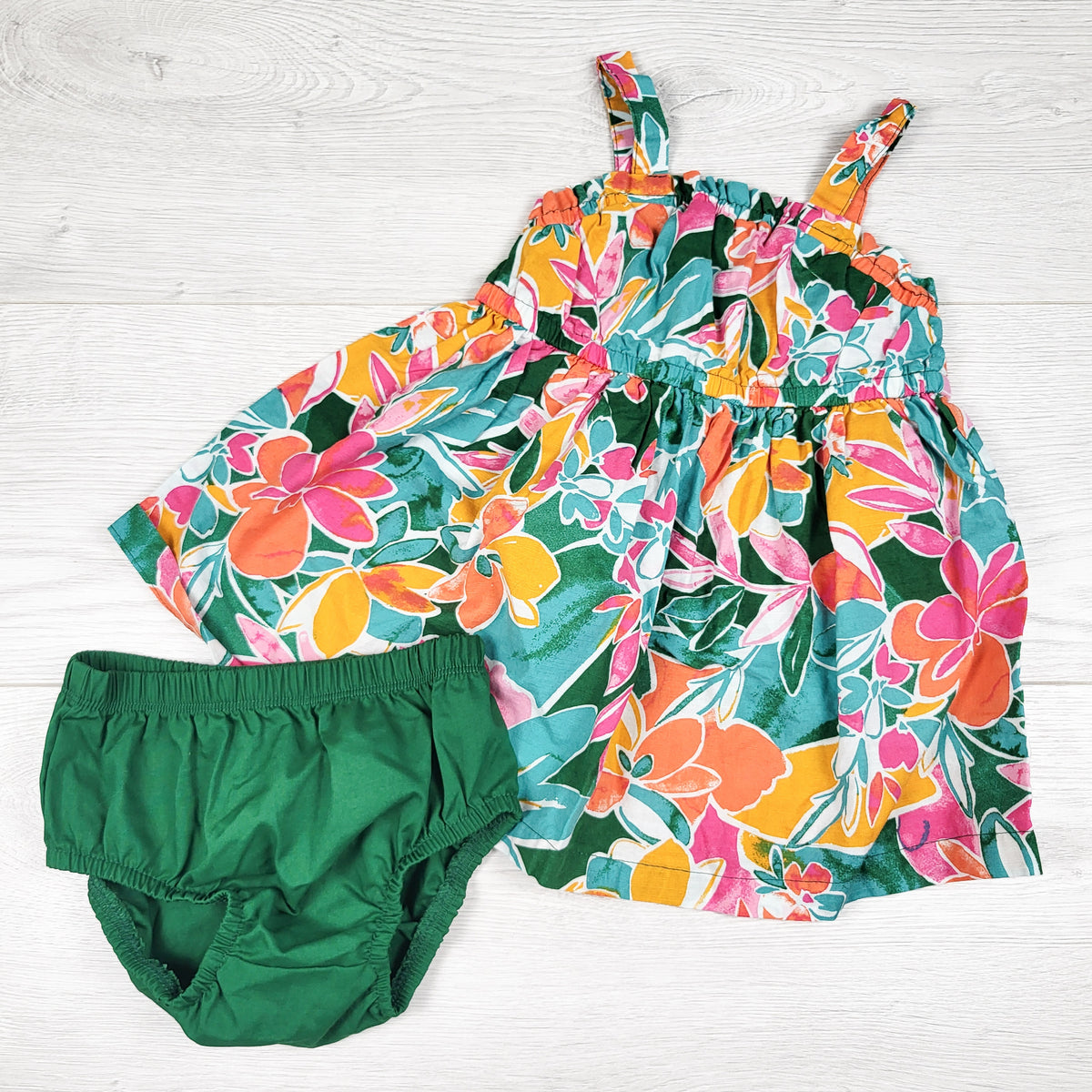 Carters tropical print dress + diaper cover - Size 12 months