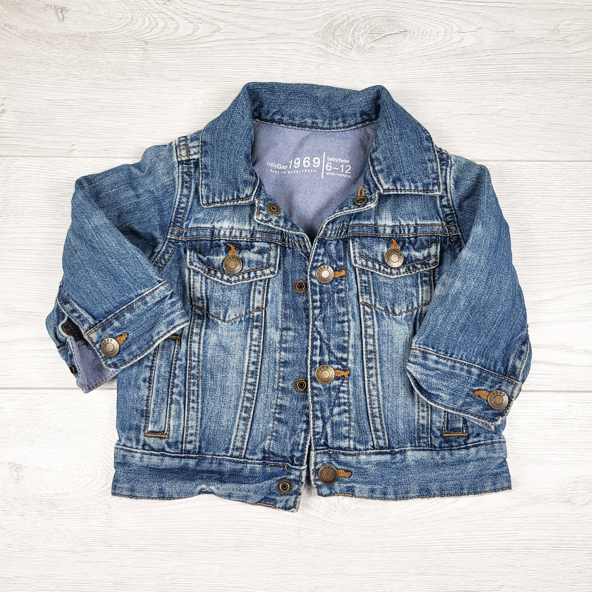 Gap 1969 distressed snap button denim jacket - Size 6 to 12 months