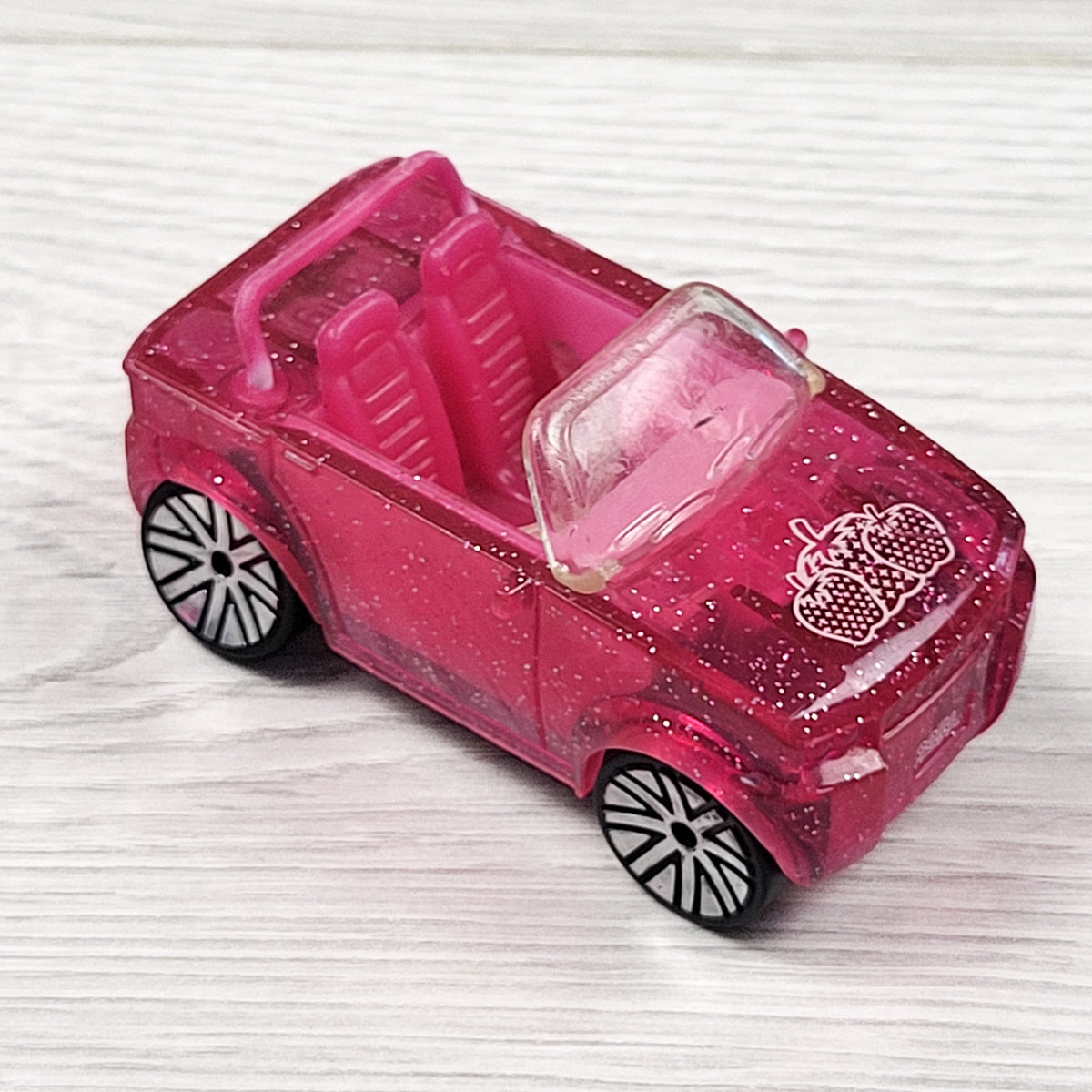 2007 Mattel Polly Pocket "Polly Wheels" Pink Glitter Strawberry Convertible (Car #39)