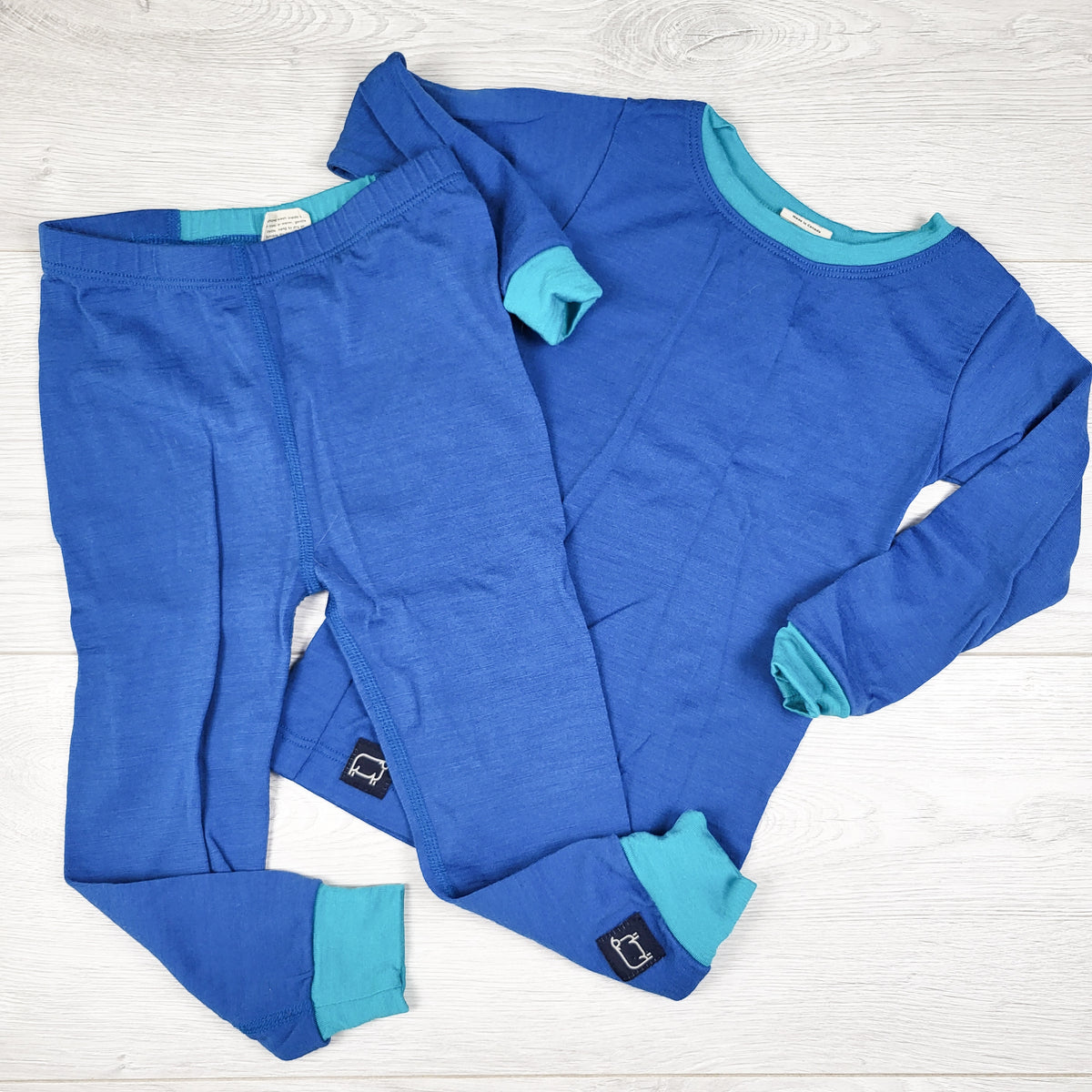 Wee Woollies blue 2pc Merino wool base layer / PJ set - Size 2T