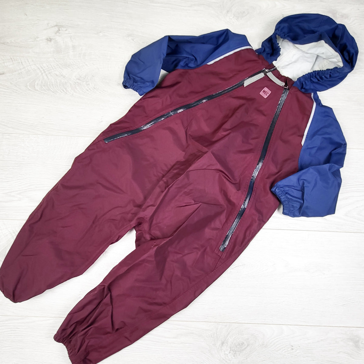 MEC burgundy and navy one piece "Newt" rain suit - Size 24 months